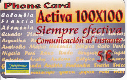 TARJETA DE ESPAÑA DE TELEFONICA DE ACTIVA 100X100 - Telefonica