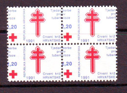 Croatia Charity Stamp 1991 Mi.No. 12  RED CROSS TBC Square Offset Gearing MNH - Croatia