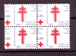 Croatia Charity Stamp 1991 Mi.No. 12  RED CROSS TBC Square Offset Gearing MNH - Kroatië