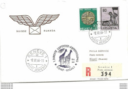 211 - 65 - Enveloppe 1ère Liaison Postale Aérienne Genève-Kigali 1964 - Vliegtuigen