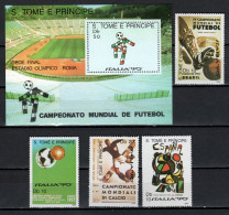 Sao Tome E Principe (St. Thomas & Prince) 1989 Football Soccer World Cup Set Of 4 + S/s MNH - 1990 – Italie