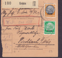 Deutsches Reich Paketkarte Bulletin D'Expedition Freight Card ERSTEIN (Elssas) 1941 ALTENFURT 2x Hindenburg (2 Scans) - Besetzungen 1938-45