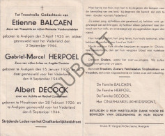 WOII - E.Balcaen, G. Herpoel, A. Decock, Gesneuveld Voor Het Vaderland Te Avelgem 1944 (F589) - Obituary Notices