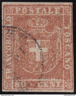 1860 TOSCANA N. 22a 80 Centesimi Bruno Chiaro Bistro Usato Certificato A. Diena - Tuscany