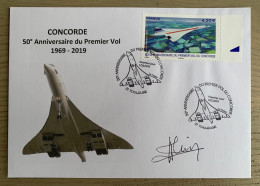 FDC 50eme Anniversaire Du 1er Vol Concorde 1/3/2019 Toulouse Signée Par Un Commandant De Bord Concorde - Concorde