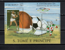 Sao Tome E Principe (St. Thomas & Prince) 1987 Football Soccer World Cup, Olympic Games Barcelona, Tennis S/s MNH - 1990 – Italië