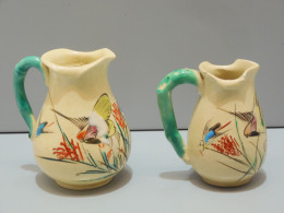 -2 ANCIENS POTS à LAIT Céramique SATSUMA JAPON Décor OISEAUX Rehauts EMAIL    E - Arte Asiatica