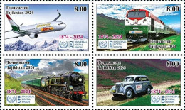 Tajikistan 2024 .150 Year Of The UPU (Aircraft, Trains, Cars ).  4v. - Tadzjikistan