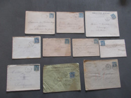 LOT  D'ENVELOPPES.TIMBRE SAGE 15 CENTIMES BLEU.POUR ETUDE.CACHETS DIVERS. - 1876-1898 Sage (Type II)