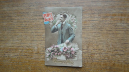 Ancienne Carte De Bonne Fête , Un Homme Avec Des Fleurs - Mannen