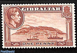 Gibraltar 1938 1p, Perf. 13.5, WM Sidewards, Stamp Out Of Set, Unused (hinged), Transport - Ships And Boats - Barcos