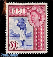 Fiji 1954 1Pound, Stamp Out Of Set, Mint NH, History - Performance Art - Various - Music - Police - Musica