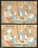 Guyana 1994 Easter 2 S/s (silver, Gold), Mint NH, Nature - Rabbits / Hares - Guyane (1966-...)
