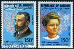 Djibouti 1984 Curie 2v, Mint NH, History - Science - Nobel Prize Winners - Atom Use & Models - Chemistry & Chemists - Nobelprijs