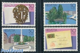 Switzerland 1990 Helvetia Geneve 90 4v (from S/s), Mint NH, Nature - Water, Dams & Falls - Post - Stamps On Stamps - Ongebruikt