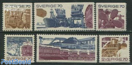 Sweden 1970 Industry 6v, Mint NH, Nature - Transport - Various - Trees & Forests - Automobiles - Railways - Ships And .. - Ongebruikt