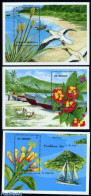 Saint Vincent 1992 Medical Plants 3 S/s, Mint NH, Nature - Transport - Birds - Flowers & Plants - Poultry - Ships And .. - Barcos