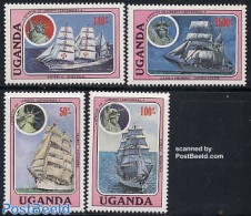 Uganda 1986 Statue Of Liberty 4v, Mint NH, Transport - Ships And Boats - Art - Sculpture - Barcos