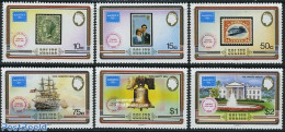 Belize/British Honduras 1986 Ameripex 6v, Mint NH, Transport - Stamps On Stamps - Aircraft & Aviation - Ships And Boats - Postzegels Op Postzegels