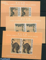 Korea, South 1970 Yi-Dynasty 3 S/s Imperforated, Mint NH, Nature - Cat Family - Cats - Dogs - Art - Paintings - Corée Du Sud