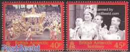 British Antarctica 2003 Coronation 2v, Mint NH, History - Transport - Kings & Queens (Royalty) - Coaches - Familles Royales