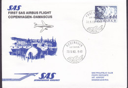 Denmark First SAS AIRBUS Flight COPENHAGEN - DAMASCUS Syria, KØBENHAVN LUFTHAVN 1982 Cover Brief Lettre Europa CEPT - Aéreo