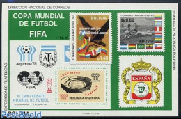 Bolivia 1980 World Cup Football S/s, Mint NH, Nature - Sport - Birds Of Prey - Football - Stamps On Stamps - Postzegels Op Postzegels