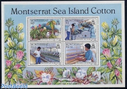 Montserrat 1985 Cotton Industry S/s, Mint NH, Nature - Various - Flowers & Plants - Agriculture - Industry - Textiles - Agricoltura
