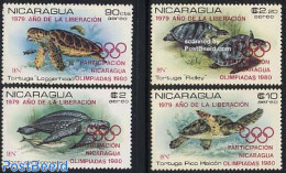 Nicaragua 1980 Turtles, Olympic Games 4v, Mint NH, Nature - Sport - Reptiles - Turtles - Olympic Games - Nicaragua