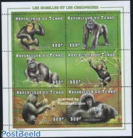 Chad 1998 Monkeys 6v M/s, Mint NH, Nature - Animals (others & Mixed) - Monkeys - Andere & Zonder Classificatie