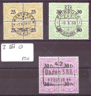 TIMBRES DE CHEMIN DE FER - 3 BLOCS DE 4 OBLITERES - Bahnwesen