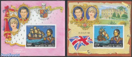 Djibouti 1981 Lord Nelson 2 S/s Imperforated, Mint NH, History - Transport - Various - Charles & Diana - Flags - Ships.. - Familias Reales