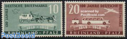 Germany, French Zone 1949 Rheinland-Pfalz, Stamp Centenary 2v, Mint NH, Nature - Transport - Horses - Automobiles - Co.. - Coches