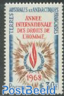 French Antarctic Territory 1968 Human Rights 1v, Mint NH, History - Human Rights - United Nations - Unused Stamps