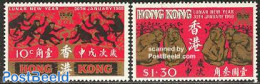 Hong Kong 1968 Year Of The Monkey 2v, Mint NH, Nature - Various - Monkeys - New Year - Unused Stamps