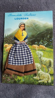 CARTE  BRODEE FOKLORE FOLKLORIQUE BERNADETTE SOUBIROUS LOURDES HTES PYRENEES BERGERE MOUTONS ED CELY PENDARIES - Ricamate