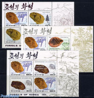 Korea, North 1994 Fossiles 3 M/s, Mint NH, History - Nature - Geology - Birds - Fish - Prehistoric Animals - Fische