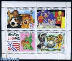 Cameroon 1994 Fottball Games USA 4v M/s, Mint NH, Nature - Sport - Various - Cat Family - Football - Globes - Maps - Geografia
