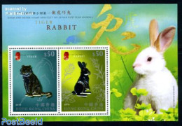 Hong Kong 2011 Year Of The Tiger/rabbit S/s, Silver/gold, Mint NH, Nature - Various - Cat Family - Rabbits / Hares - N.. - Ungebraucht