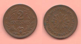 Uruguay 2 Centesimos 1949 So Copper Coin South America C 8 - Uruguay