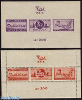 Romania 1944 Post & Railways 2 S/s, Mint NH, Transport - Post - Coaches - Motorcycles - Railways - Unused Stamps