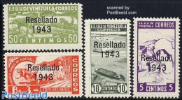 Venezuela 1943 Resellado 4v, Mint NH, Nature - Transport - Cattle - Horses - Aircraft & Aviation - Ships And Boats - Aerei