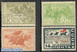 Russia, Soviet Union 1930 Cavalry 4v, Unused (hinged), History - Nature - Various - Militarism - Horses - Maps - Unused Stamps
