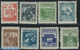 Korea, South 1949 Definitives 8v, Mint NH, Nature - Various - Flowers & Plants - Agriculture - Agricultura