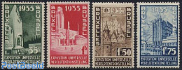 Belgium 1934 World Expo Brussels 4v, Unused (hinged), Various - World Expositions - Art - Modern Architecture - Ongebruikt