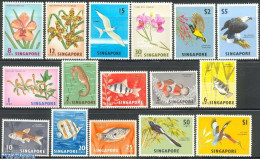 Singapore 1962 Definitives 16v, Unused (hinged), Nature - Birds - Fish - Flowers & Plants - Hummingbirds - Peces