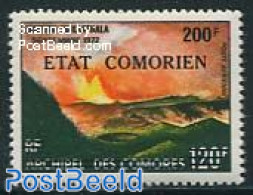 Comoros 1975 Volcano 1v, Overprint, Mint NH, History - Transport - Geology - Fire Fighters & Prevention - Sapeurs-Pompiers