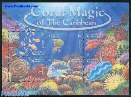 Dominica 2001 Coral Magic 6v M/s, Red, Mint NH, Nature - Fish - Shells & Crustaceans - Vissen