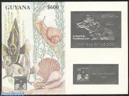 Guyana 1994 Hong Kong S/s, Silver, Mint NH, Nature - Dogs - Fish - Shells & Crustaceans - Peces