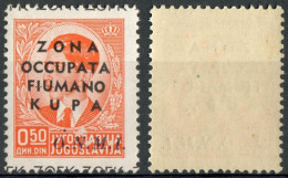 OCCUPAZIONI 1941 ZONA FIUMANO KUPA P. 0,50 COLOR ARANCIO SOPRASTAMPA 'ZONA OCCUPATA FIUMANO KUPA O.N.M.I.' MNH SASSONE 2 - Fiume & Kupa